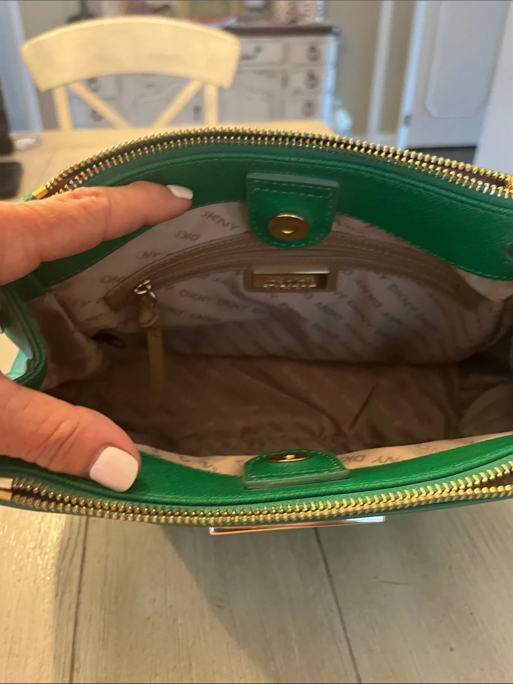 DKNY Emerald Green Saffiano Crossbody Bag with Gold Hardware